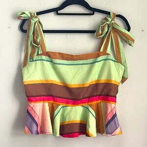 Beulah tie strap peplum cropped tank shirt sz M